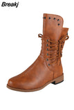 Women Shoes 2023 Autumn Winter mid-calf Boots Women Cross Strap Round Toe Mid-tube Boots Size 43 Flat Roman Boots Botas De
