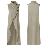 Celmia Asymmetrical Long Shirts Women 2022 Summer Sleeveless Sexy Buttons Tops Casual Loose Split Hem Chic Thin