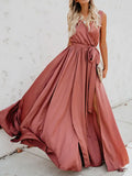 Sexy Wrap V-Neck Office Women's New Solid Sleeveless Long Dress Elegant Ladies Dress Summer Sleeveless Bohemian Beach Chic