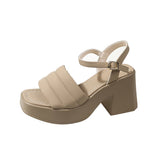 Breakj Summer New Thick-Bottomed Slippers Women's Thick Heel Square Head Fashion Wearing High Heel One-Word