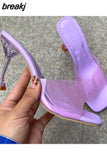 Crystal Heel Slippers Women's Summer New Fashion Wine Glass Heel Square Toe Fashion Sandals Large Size