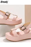 Summer New Thick Bottom Sandals Women Large size 36-43 Flat Platform Height Increasing Sandalias Woman Roman Sandals