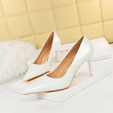Breakj Fashion Simple Fine Heel High Heel Bright Face Patent Leather Shallow Mouth Pointed Women's Shoes High Heels Single