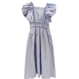 Casual Loose Dress For Women Square Collar Short Sleeve High Waist Solid Minimalist Midi Dresses Female Fashion