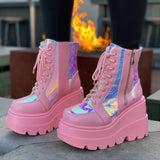 2021 Brand Platform Designer Goth Cool Motorcyle Women Boots Punk Street Zipper Elastic Band Black Ladies