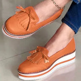 Loafers Platform Woman Slip On Sneakers Tassel Bowtie Women's Soft PU Leather Sewing Flat Female Shoes All Seasons