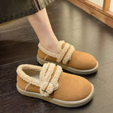 Cotton Shoes Women 2023 Winter New Casual Round Head Warm Flat Shoes One Foot Pedal Plus Velvet