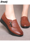 Autumn Women Cut-Out Solid Color Pu Leather Loafer Side Zipper Flats Casual Ladies Work Shoes Oxford Mother Single