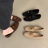 Suede Leather Loafers Women Flat Casual Shoes Leather Metal Decor Slip on Mules Spring Summer Walk Runner Shoes