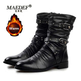British Style Men's Boots PU Buckle Boots Men Casual Warm Cotton Boots Fashion Black Non Slip Winter Boots Men