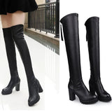 Breakj And Winter New Classic Versatile Elastic Boots Fashion Round Head Waterproof Platform Thick Heel Over The Knee Boots Women's