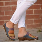 Beach Slippers 2020 Summer Women Lady Retro Stitching Colorcasual Low Beach Open Peep Toe Sandals 3 Colors Shoes