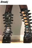 Design Gothic Style INS Hot Sale Great Quality Fashion Motorcycle Boots Big Size 34-50 Wedges Buckles Platform