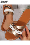 Slippers Shoes For Women Casual Snake Pattern Slides Roman Flat Plus Size Peep Toe Comfortable Retro Female Footwear