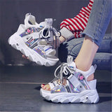 Chunky Platform Sandals Fashion Summer Mixed Colors 9cm Wedge Female Beach Shoes Sweet Campus Style Open Toe High