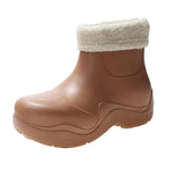 Keep Warm Plush Lining Design Women Ankle Boots Rainboots Slip-on Ladies Rain Shoes Outdoor Waterproof Platform