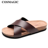 2023 Fashion Men Beach Cross Cork Slippers Summer Unisex Solid Color Non-slip Outside PU Leather Slide