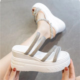 A Wedge Slippers Women Summer Glitter Slides Platform High-Heeled Shoes Lady Pantofle Soft Jelly 2024 Crystal Rubber