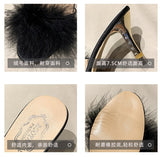 Woman Feather High Heels Pointed Toe Slippers Fashion Sandals Women Open Toe Pumps Slides White Pink Black Size