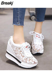 Sales 2023 Summer New Lace Breathable Sneakers Women Shoes Comfortable Casual Woman Platform Wedge Shoes
