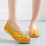 Flat Shoes Casual Shoes Leather Rubber Lofers Ladies Non-slip Cut Out Breathable Summer Women's Moccasins Plus
