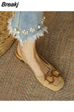 Summer Women Low Heel Sandals Square Toe Fashion Metal Decoration Mature Slingback Buckle Strap Office Ladies Casual