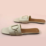 Breakj Color Large Square Head Metal Buckle Fluorescent Flat-Bottomed Slippers Women's Shoes Fashion
