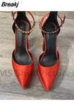 Women High Heel Shoes Platform Sandals Pointed Toe Woman Silk Pumps Sexy Rhinestone Buckle Chunky Heel Wedding Shoes