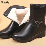 Winter Women Mid Calf Boots Casual Round Toe Zipper Plush Warm Female Shoes Vintage Snow Boots Botas Mujer Plus