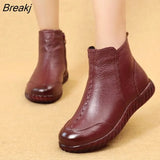 Winter Woman Genuine Leather Ankle Boots Female Casual Shoes Women Flat Warm Snow Boots Ladies