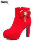 Large Size 32-43 Platform Bow Women Shoes Woman Fashion High Heels Winter Ankle Boots female Footwear Black Blue