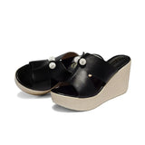 2019 New Summer Genuine Leather Platform Wedges Sandals Women Fashion High Heels Female Summer Shoes Size