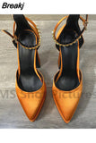Women High Heel Shoes Platform Sandals Pointed Toe Woman Silk Pumps Sexy Rhinestone Buckle Chunky Heel Wedding Shoes