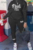 Hoodies Sporty Two Piece Set Women PINK Letter Print Sweatshirt And Skinny Pants Tracksuit Autumn Winter Casual