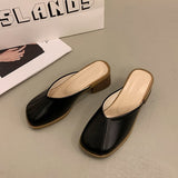 Breakj Version Of Baotou Slippers Women Wear 2025 Autumn New Leather Fashion Half-Slippers Lazy Coarse Muller