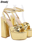 Women's Sandals 2023 Summer New Fashion Butterfly-knot Elegant Lady Single Shoes Thick Heels Ankle Buckle