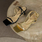 Women's Shoes 2023 Brand Square Toe Gladiator Sandalias Summer Chain Gold High Heels Women's Sandals Fashion Party female