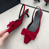 Breakj Summer New Pointed High-Heeled Shoes Women's Pointed Bow Red Single Shoes Comfortable Not Tired Thin Heel Women's
