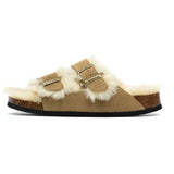 2023 New Fur Inside Cork Slipper Autumn Winter Women Casual Nubuck Leather Outside Men Buckle Soft Plush Slides