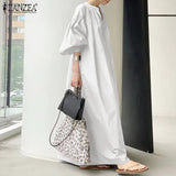 Elegant Solid Shirt Dress Women's Spring Sundress 2022 ZANZEA Casual Lantern Sleeve Maxi Vestidos Female V Neck