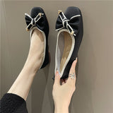 Breakj Fragrant Wind Bow Light Mouth Single Shoes Women 2025 Spring And Summer New Flat Sole Pedal Bean Shoes Large Size Women's