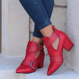 Pointed Toe Leather Ankle Boots Rivet Decor 2020 Fashion Woman Autumn Square Heels Women Female Buckle Pumps Zip