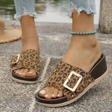 Breakj Bottom Leopard Print With Buckle Casual Slippers Women's New Fashion Pedal Large Size Fish Mouth Heel