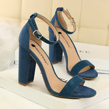 Breakj Women's Shoes Summer High Heels Fashion Simple Thick Heel High Heel Sexy Nightclub A Word Belt