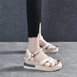 Breakj Women's Slope Heels Cross-Woven Buckle Fashion Loose Cake Sandals Inside The Height Heel Casual Large-Size