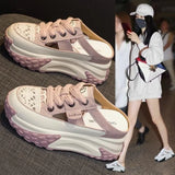 Breakj Summer Head Hollow Half-Slippers Women Wear Internal High Casual Shoes Fashion Thick Soles Pedal