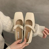 Breakj Jane Shoes Female 2024 Summer New Niche Design Sense Flat Bottom A Word Buckle Square Head Senior Sense Of Spring And Autumn Single