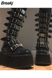 Design Gothic Style INS Hot Fashion Boots Women Shoes Black Wedges High Heels Buckles Platform Boots Female Plus Size