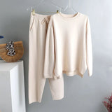 2 Pieces Set Women Knitted Tracksuit O-neck Sweater + Granny pants Sweater Set female Knitted sweater suit Homewear