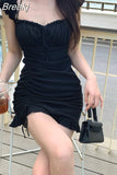 Bodycon Mini Dress Pure Color Short Sleeve Dress Woman Casual Evening Party One Piece Dress Korean Elegant 2023 Summer